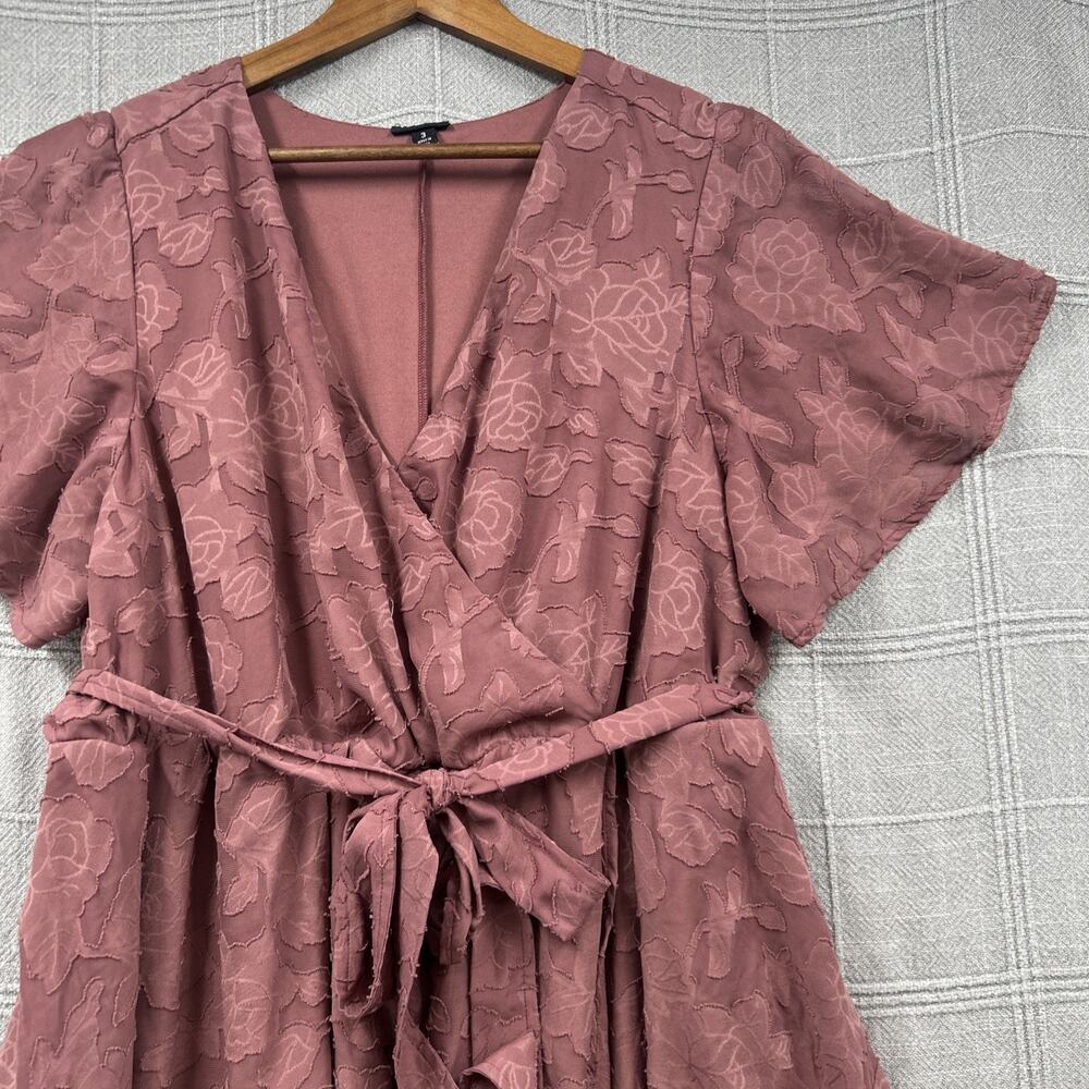 Torrid Pink Floral Burnout Jacquard Dress Plus Size 3 3X Flutter Sleeve Pockets - Picture 2 of 10